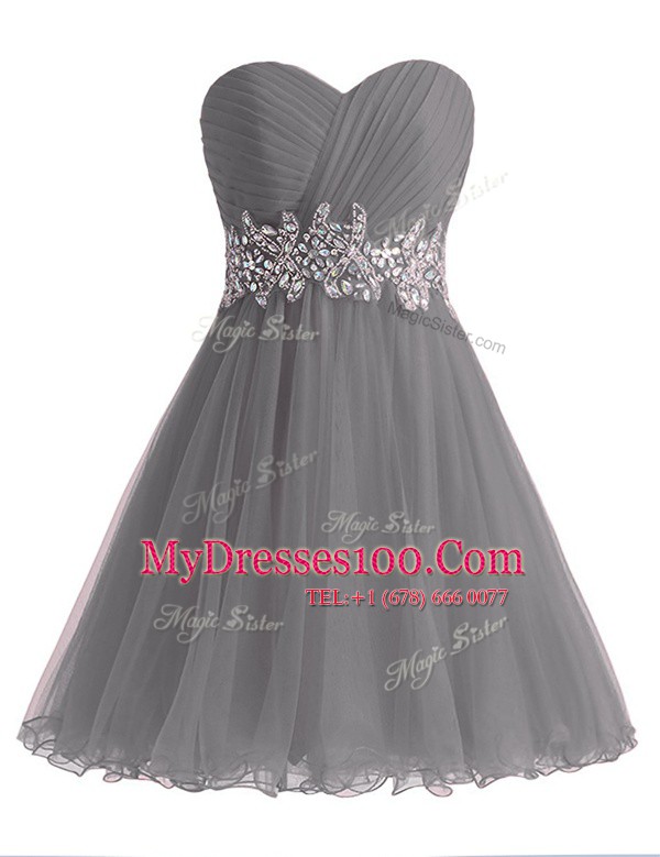 Popular Knee Length Grey Prom Party Dress Sweetheart Sleeveless Lace Up