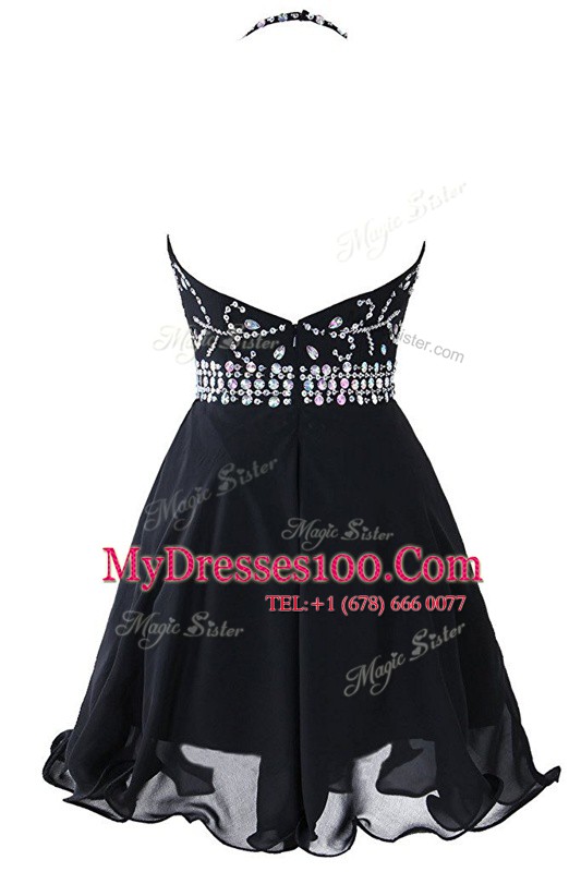 Amazing Scoop Sleeveless Organza Mini Length Zipper Homecoming Dress in Black with Beading and Belt