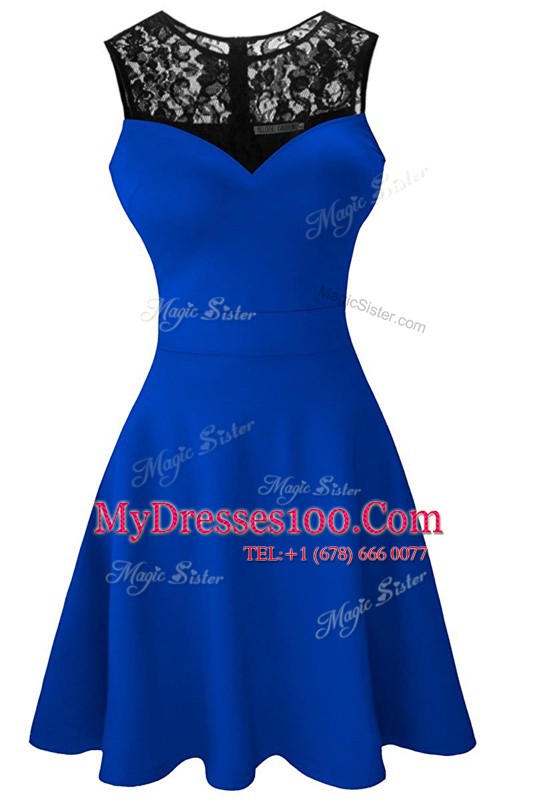 Suitable Royal Blue Zipper Scoop Lace Prom Party Dress Satin Sleeveless