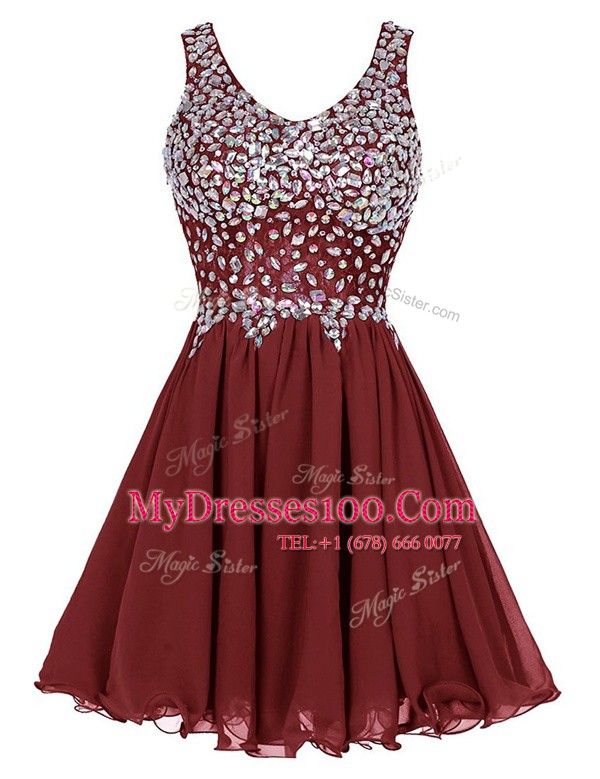 Beading Homecoming Dress Burgundy Zipper Sleeveless Knee Length