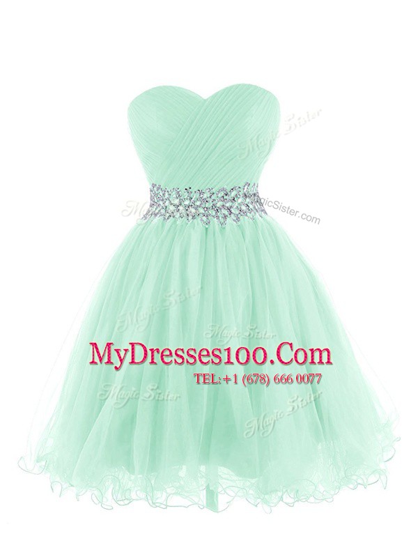 Gorgeous Apple Green Empire Organza Sweetheart Sleeveless Belt Mini Length Lace Up Dress for Prom