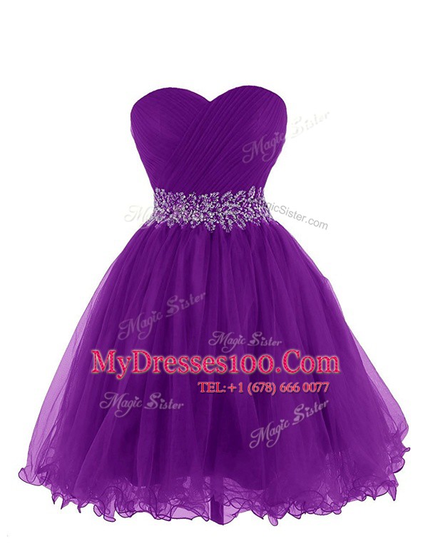 Sweetheart Sleeveless Lace Up Prom Gown Purple Organza