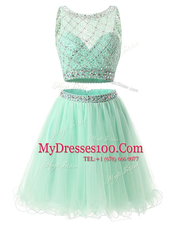 A-line Prom Evening Gown Green Sweetheart Organza Sleeveless Mini Length Side Zipper