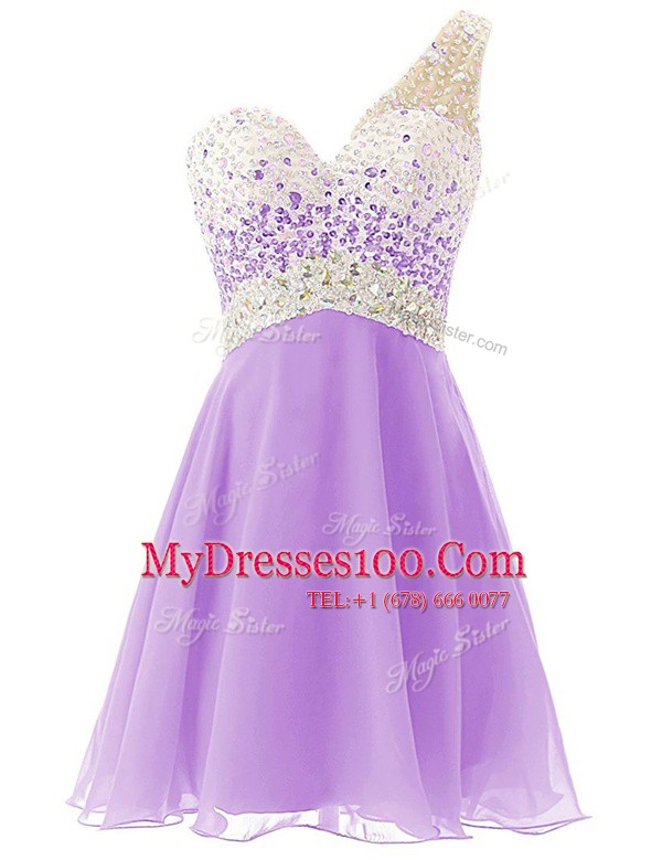Inexpensive One Shoulder Knee Length A-line Sleeveless Lavender Evening Party Dresses Criss Cross