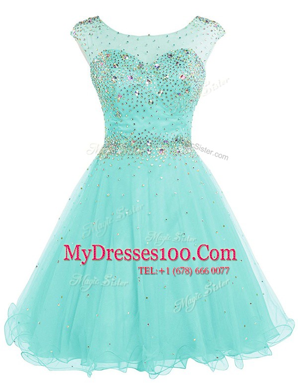 Fancy Empire Prom Gown Apple Green Scoop Chiffon Sleeveless Mini Length Backless
