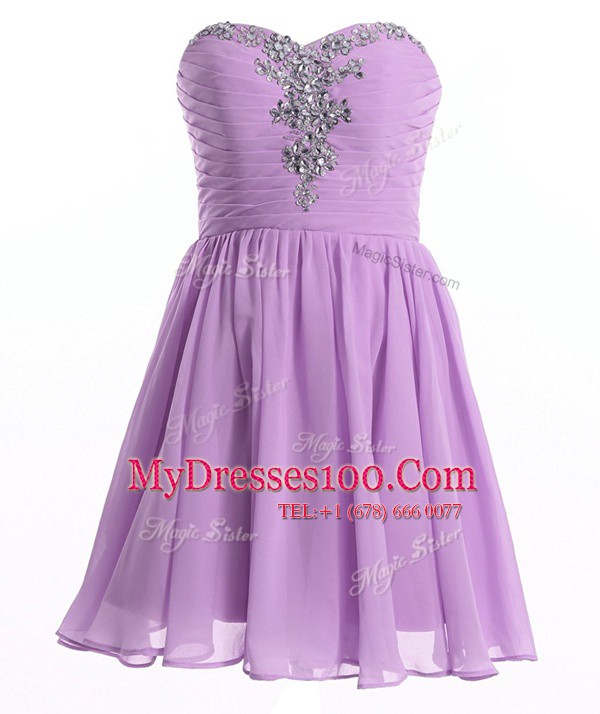 Exquisite Sweetheart Sleeveless Mini Length Beading Lavender Organza