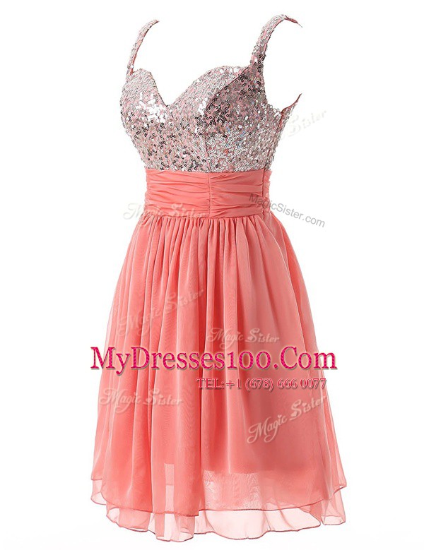 Watermelon Red Straps Neckline Beading Juniors Party Dress Sleeveless Zipper