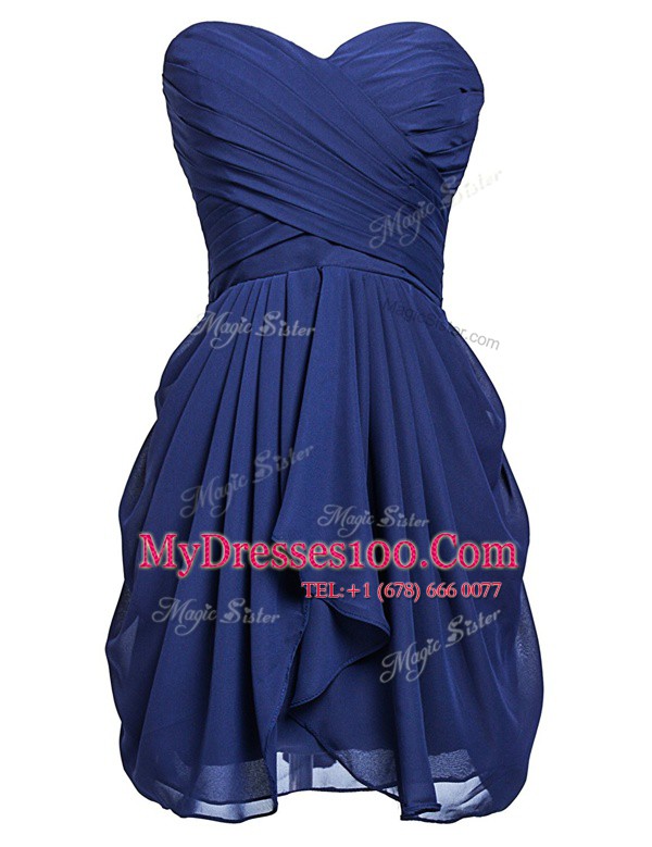 Dramatic Navy Blue Sleeveless Chiffon Lace Up Cocktail Dresses for Prom and Party