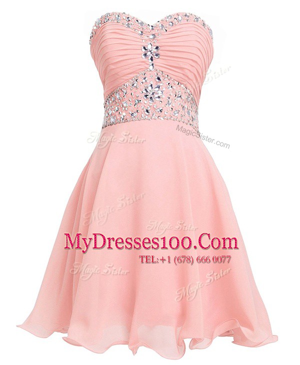 Sweetheart Sleeveless Mini Length Beading and Belt Pink Organza