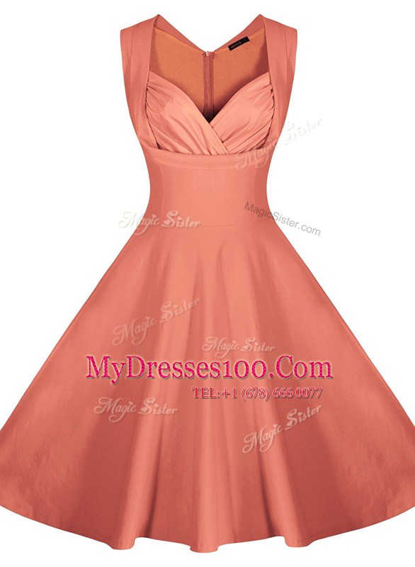 Exquisite Peach Sleeveless Ruching Knee Length Evening Dress