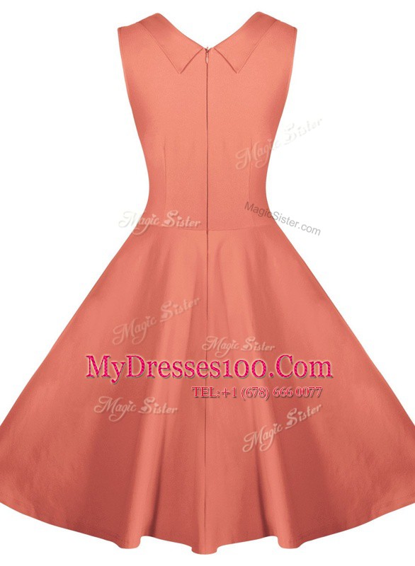 Exquisite Peach Sleeveless Ruching Knee Length Evening Dress