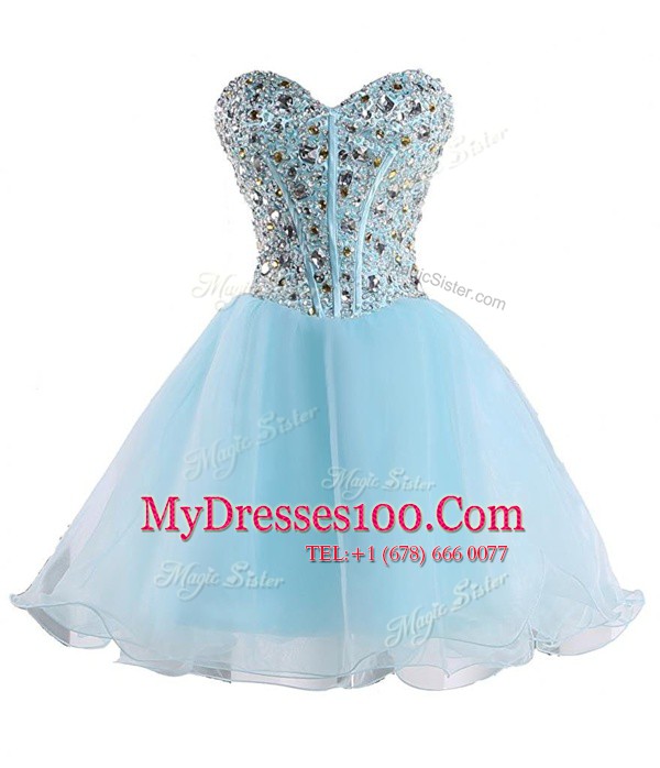Sweetheart Sleeveless Organza Party Dress for Girls Beading Lace Up