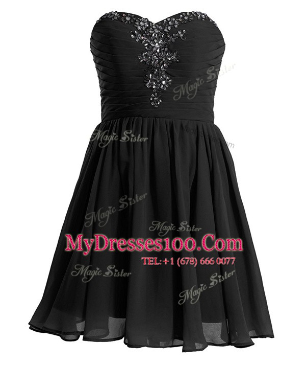 Captivating Mini Length Black Homecoming Dress Chiffon Sleeveless Beading
