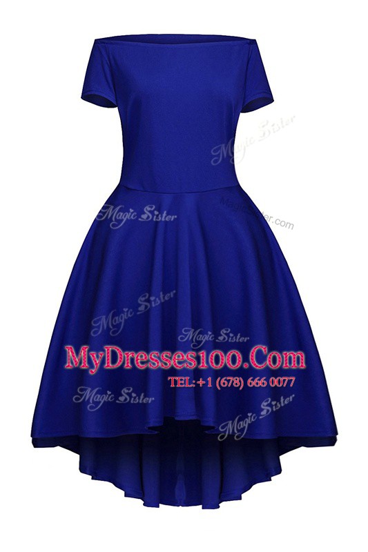 Beautiful Satin Short Sleeves Tea Length Prom Evening Gown and Ruching