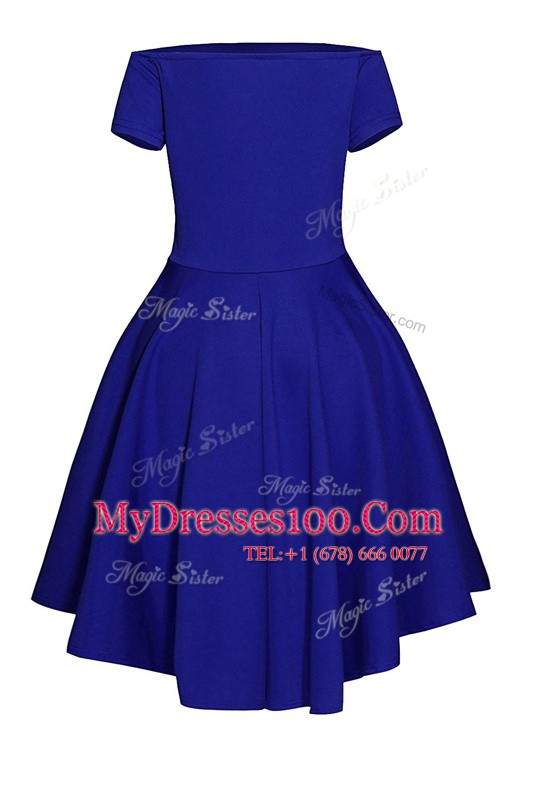 Beautiful Satin Short Sleeves Tea Length Prom Evening Gown and Ruching