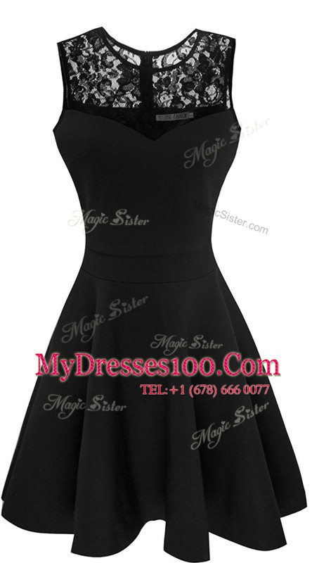 Sexy Scoop Sleeveless Satin Prom Dresses Lace Zipper