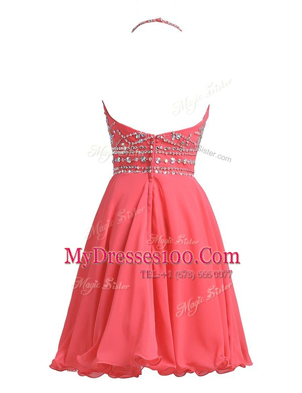 Custom Made Halter Top Knee Length Zipper Prom Evening Gown White for Prom and Party with Beading