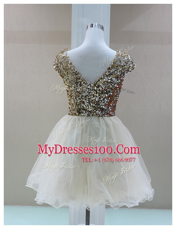 White Bateau Neckline Sequins Formal Evening Gowns Cap Sleeves Zipper