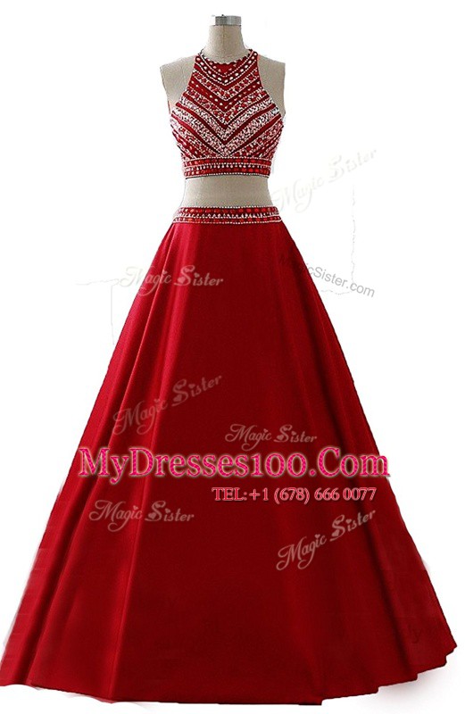 Sweet Scoop Wine Red Zipper Dress for Prom Beading Sleeveless Floor Length