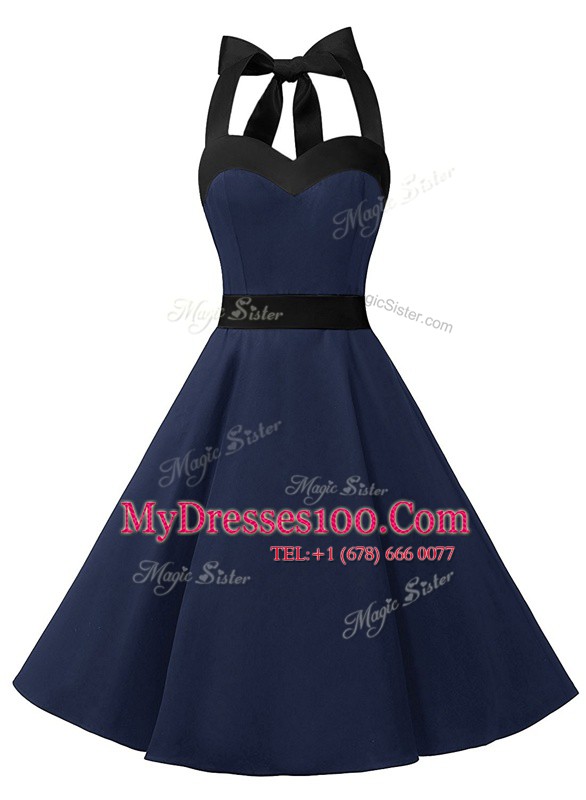 New Arrival Halter Top Sleeveless Zipper Homecoming Dress Navy Blue Chiffon