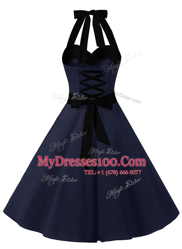 New Arrival Halter Top Sleeveless Zipper Homecoming Dress Navy Blue Chiffon