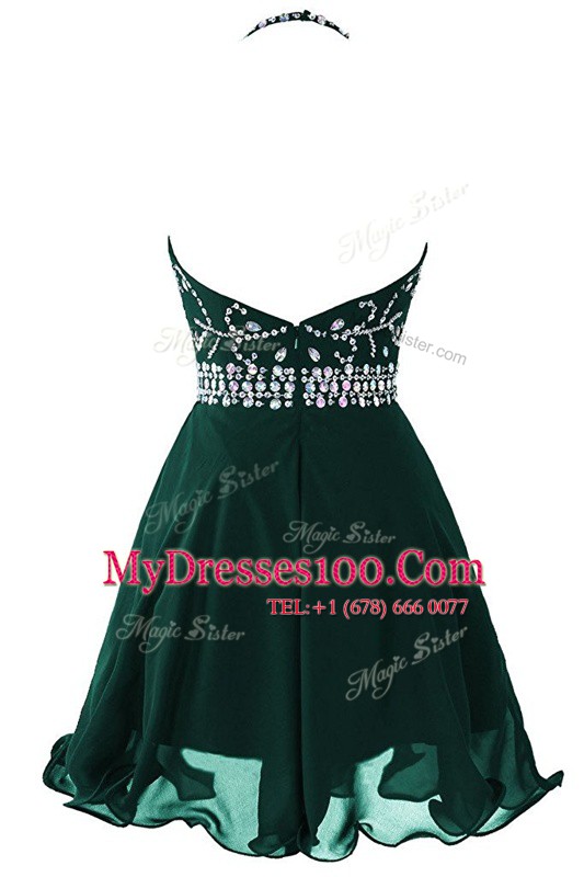 Scoop Sleeveless Zipper Mini Length Beading and Belt Prom Party Dress