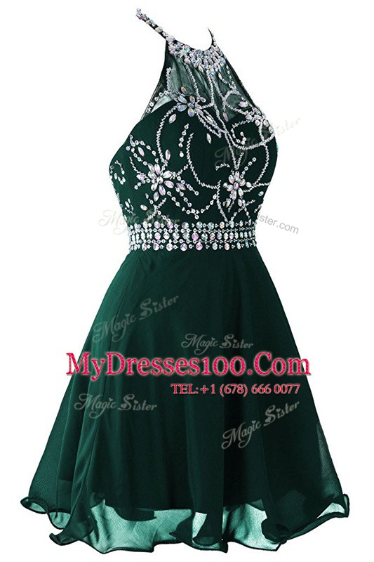 Scoop Sleeveless Zipper Mini Length Beading and Belt Prom Party Dress