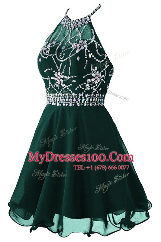 Scoop Sleeveless Zipper Mini Length Beading and Belt Prom Party Dress