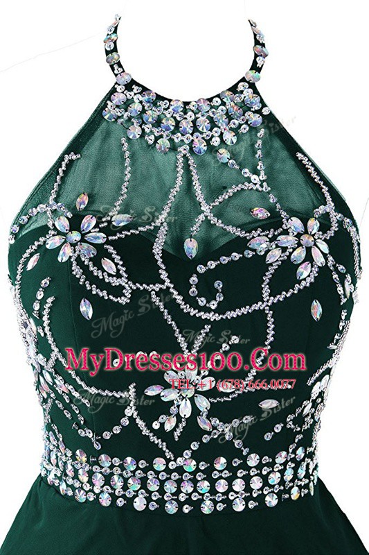 Scoop Sleeveless Zipper Mini Length Beading and Belt Prom Party Dress