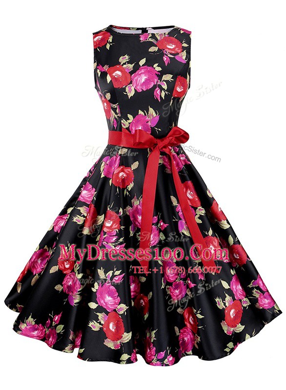 Stylish A-line Dress for Prom Multi-color Scoop Chiffon Sleeveless Knee Length Zipper