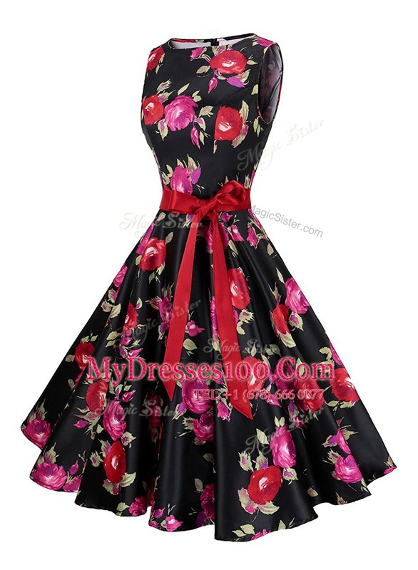Stylish A-line Dress for Prom Multi-color Scoop Chiffon Sleeveless Knee Length Zipper
