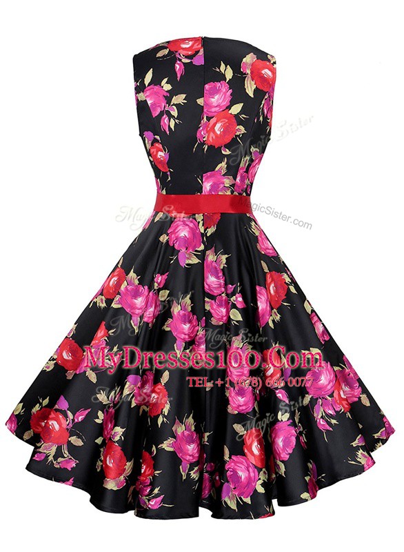 Stylish A-line Dress for Prom Multi-color Scoop Chiffon Sleeveless Knee Length Zipper