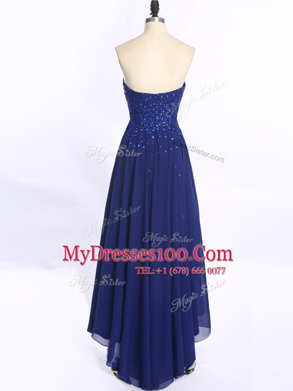 Custom Design Royal Blue Zipper Sweetheart Beading Prom Dresses Chiffon Sleeveless