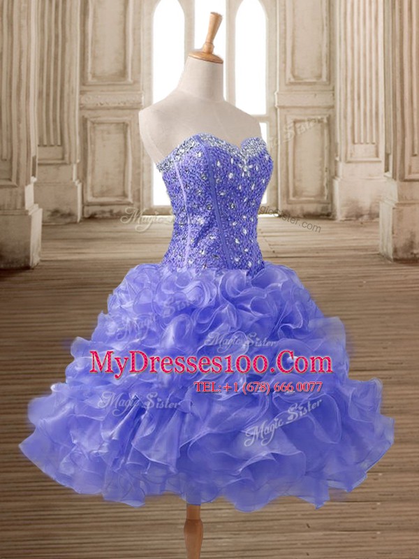 Mini Length Lace Up Custom Made Lavender for Prom and Party with Beading and Ruffles