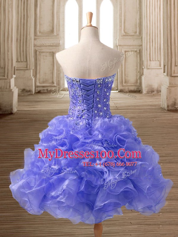 Mini Length Lace Up Custom Made Lavender for Prom and Party with Beading and Ruffles