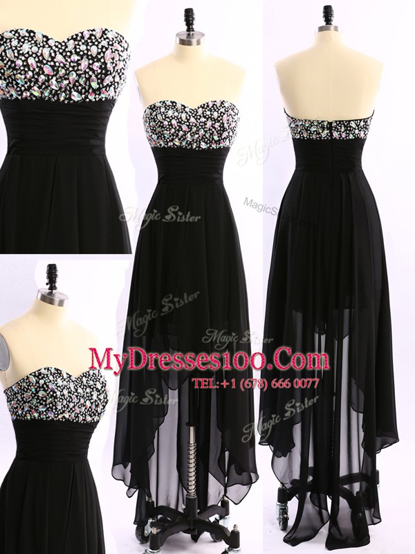 Fantastic Empire Homecoming Dress Black Sweetheart Chiffon Sleeveless Asymmetrical Zipper