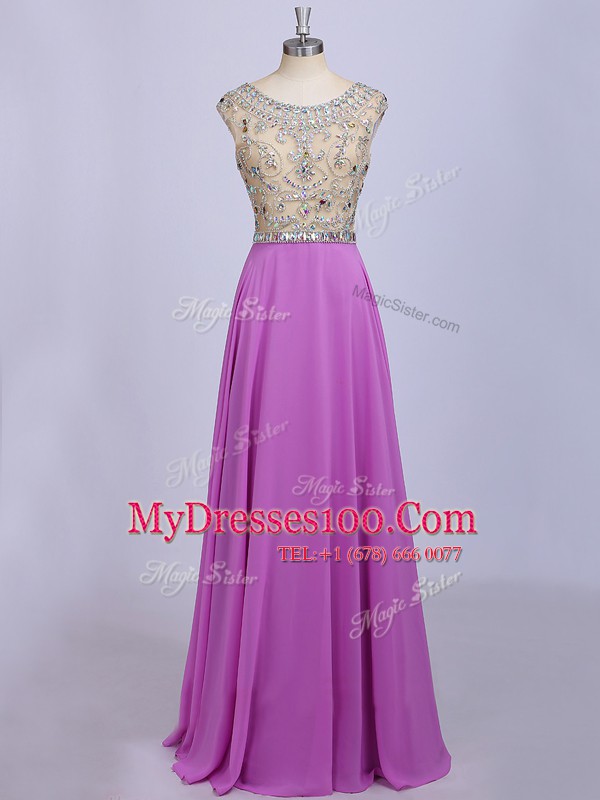 Deluxe Empire Prom Party Dress Lilac Scoop Chiffon Sleeveless Floor Length Zipper
