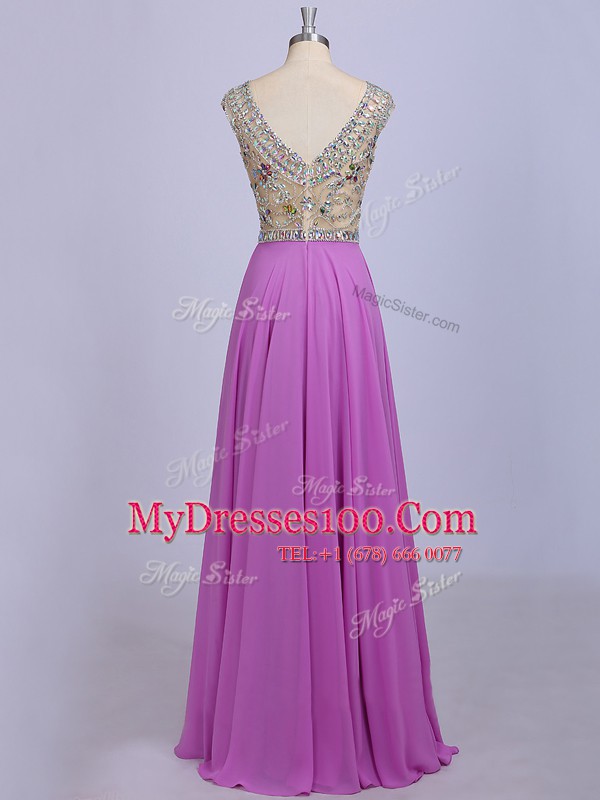 Deluxe Empire Prom Party Dress Lilac Scoop Chiffon Sleeveless Floor Length Zipper