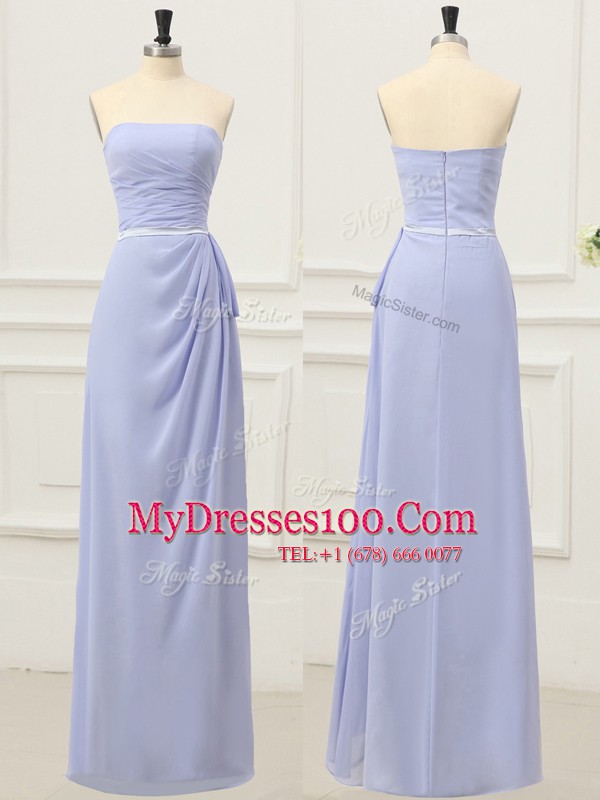 Sleeveless Ruching and Belt Zipper Dress for Prom