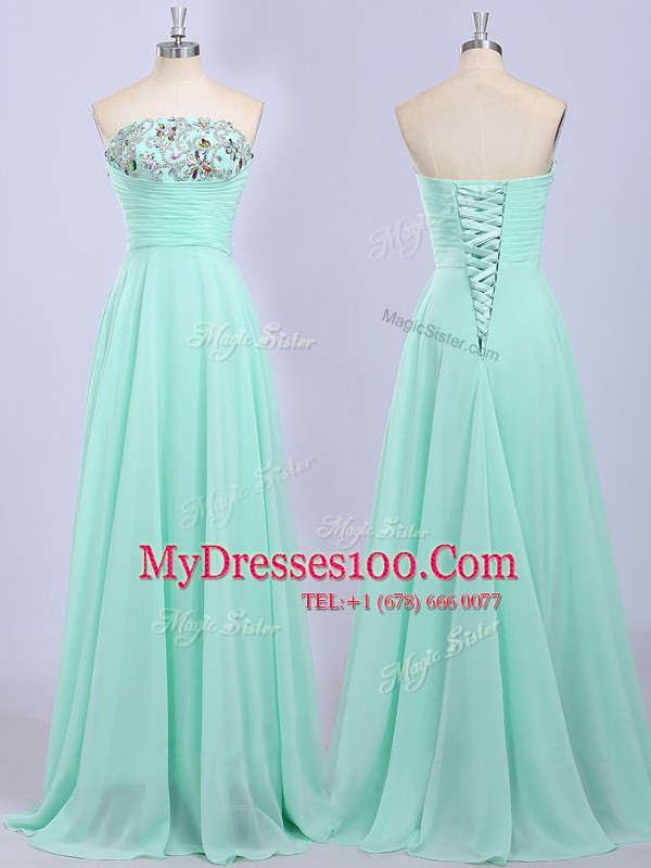 Luxury Apple Green Sleeveless Chiffon Lace Up Prom Dresses for Prom and Party