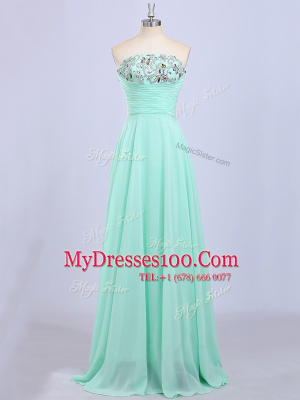 Luxury Apple Green Sleeveless Chiffon Lace Up Prom Dresses for Prom and Party