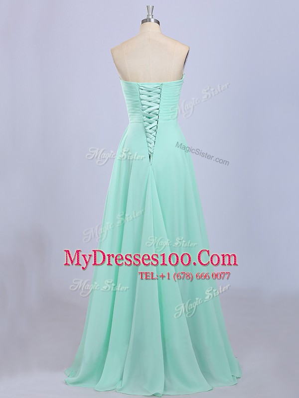 Luxury Apple Green Sleeveless Chiffon Lace Up Prom Dresses for Prom and Party