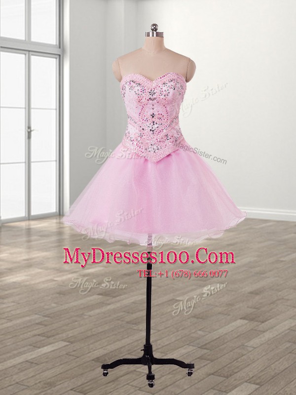 Perfect Baby Pink Sweetheart Neckline Beading Prom Dress Sleeveless Lace Up