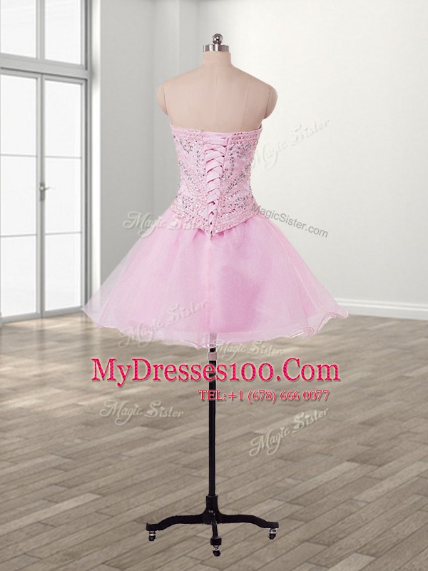 Perfect Baby Pink Sweetheart Neckline Beading Prom Dress Sleeveless Lace Up