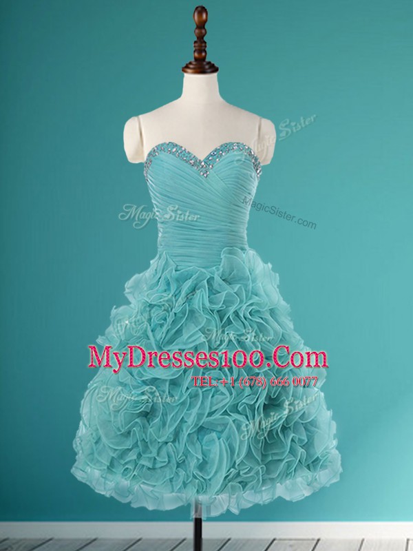 Fashionable Mini Length Lace Up Military Ball Dresses Turquoise for Prom and Party with Beading and Ruffles