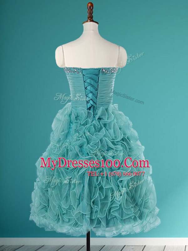 Fashionable Mini Length Lace Up Military Ball Dresses Turquoise for Prom and Party with Beading and Ruffles