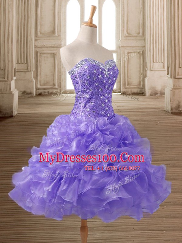 Sumptuous Mini Length Lace Up Evening Dress Lavender for Prom and Party with Beading and Ruffles