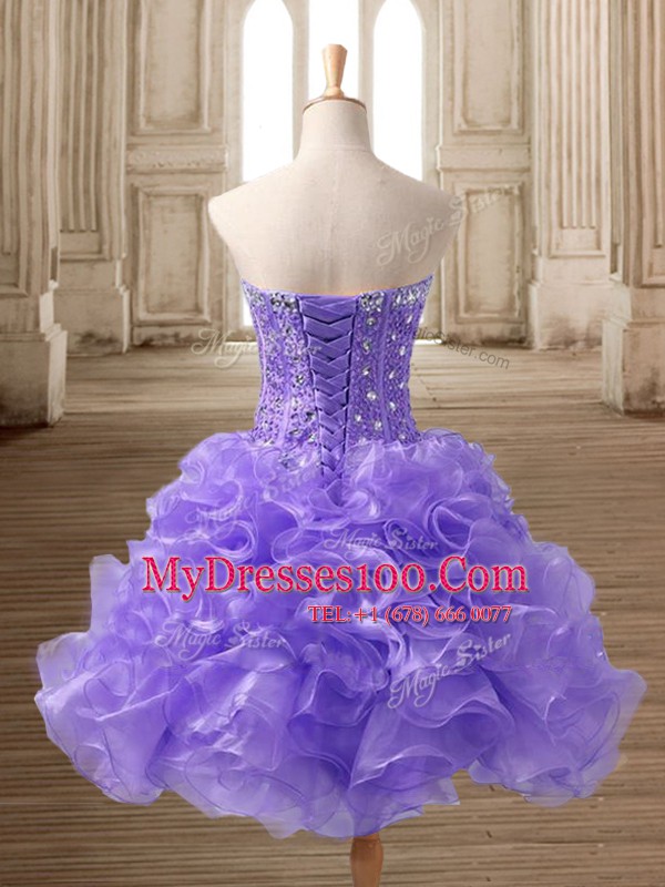Sumptuous Mini Length Lace Up Evening Dress Lavender for Prom and Party with Beading and Ruffles