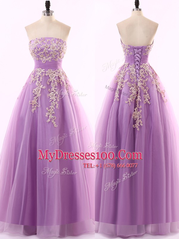 Graceful Lilac Zipper Prom Dress Appliques Sleeveless Floor Length