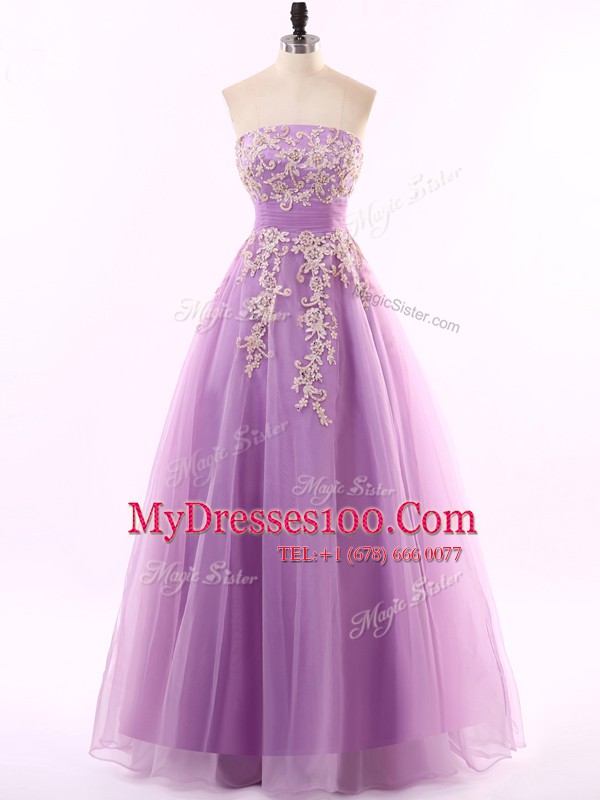 Graceful Lilac Zipper Prom Dress Appliques Sleeveless Floor Length